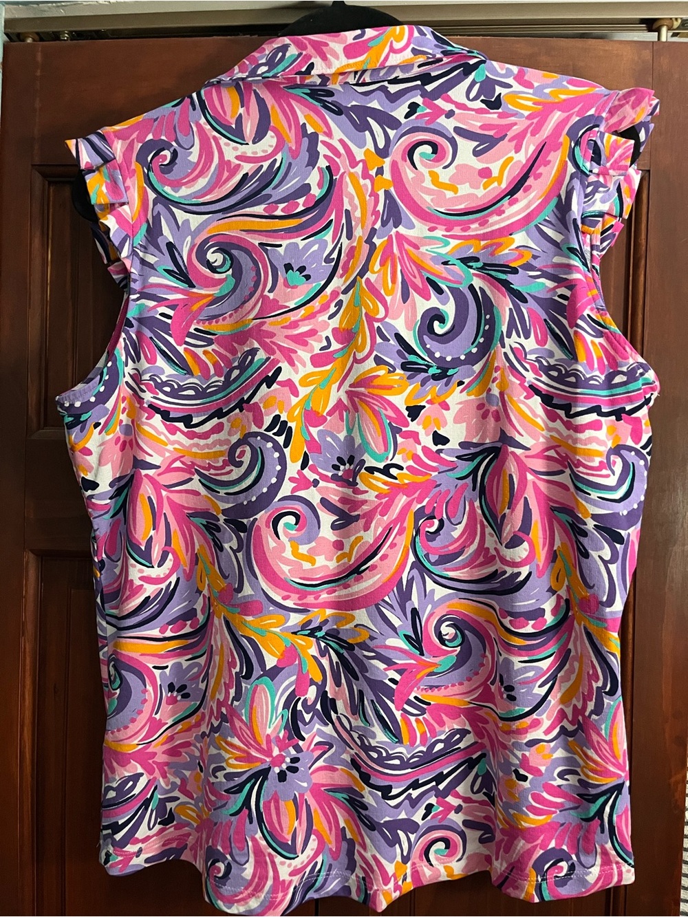 Ibkul Women's Pink Multi-Color Sleeveless Polo Top - Picture 2 of 4